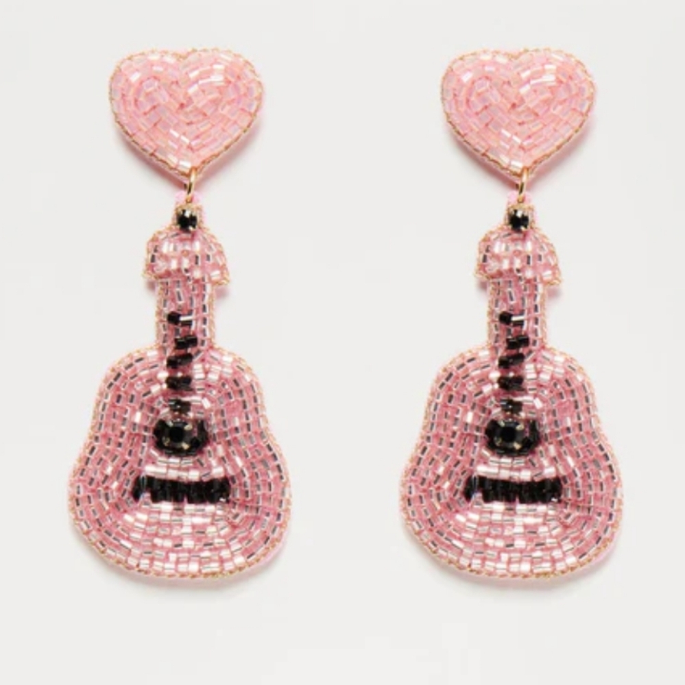 Fashion Nova Strumming A Love Song Guitar Hearts Pink Beaded Earrings